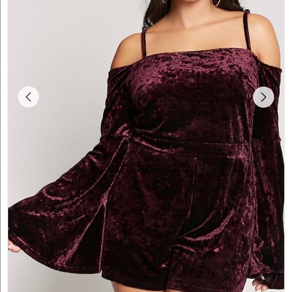 Velvet Open Shoulder Romper - Picture 2 of 4